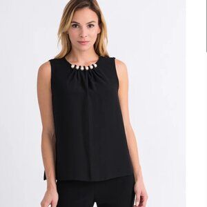 White House Black Market Black Sleeveless Top with Pearl Embellishment XL
